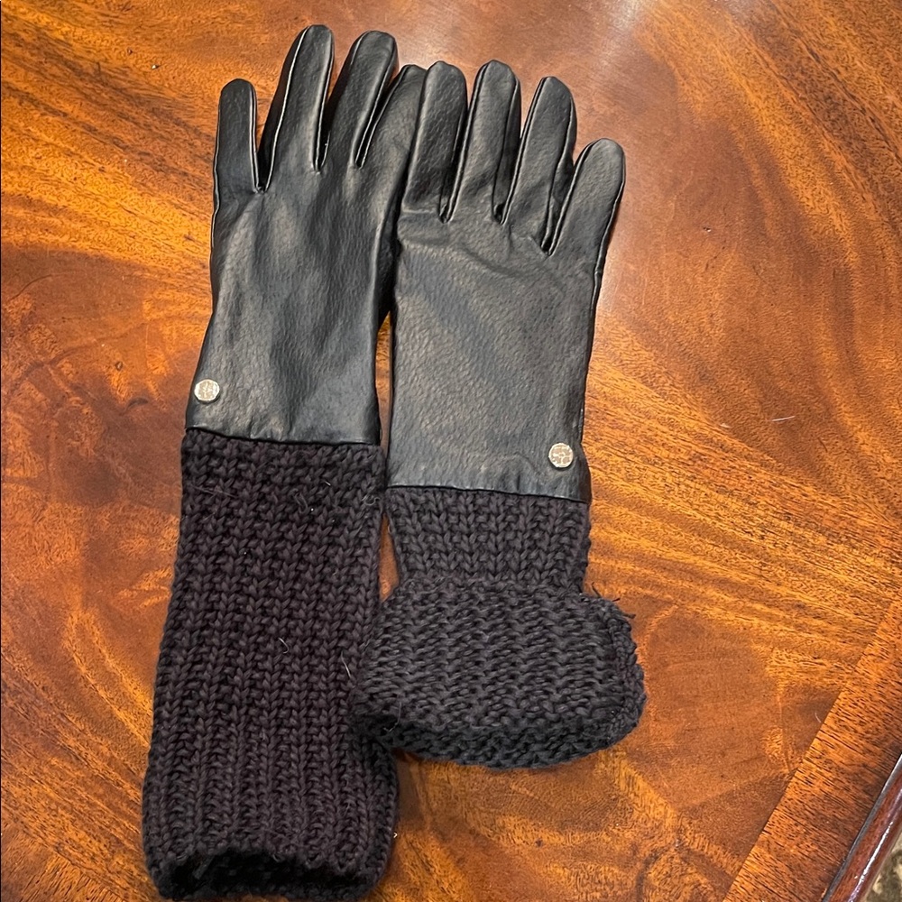 Black Leather and Knit Gloves